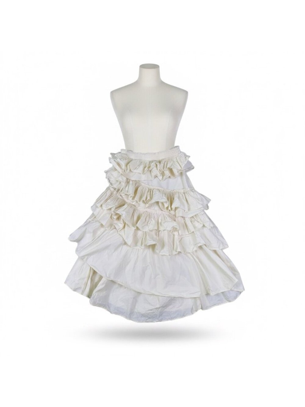 Mable Women’s Ivory Cotton Ruffled Layered Maxi Skirt Flowy Elastic Waist Size M